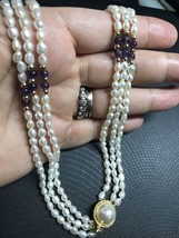 Vintage Multi Strands Pearl With Amethyst Beads Neckalce 17” - £31.96 GBP