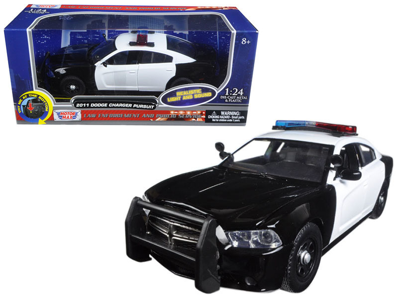 2011 Dodge Charger Pursuit Police Car Black and White with Flashing Light Bar an - $53.74