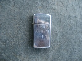 Zippo Slim Lighter 1968 Engraved Good Working Condition - $10.78