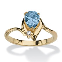 Womens 18K Gold Plated Pear Shaped Aquamarine Ring Size 5,6,7,8,9,10 - £62.90 GBP