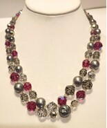 HATTIE CARNEGIE 2 Strand Necklace Red Crystals Gray Beads 20&quot; Adjustable... - €65,12 EUR