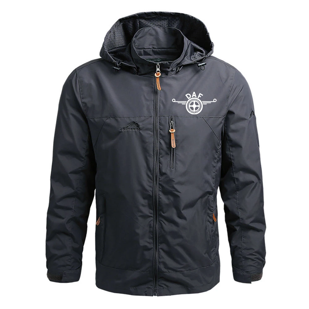  New Men&#39;s Waterproof Jackets DAF Truck Logo Print Hooded Coat Outdoor Windproof - £186.38 GBP