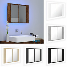 Modern Wooden Wall Mounted Bathroom Storage Cabinet With Mirror &amp; LED Lights  - £49.29 GBP+