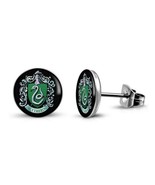 SLYTHERIN EARRINGS 10mm Round Stud Post Harry Potter Hogwarts School Hou... - $126.47 MXN