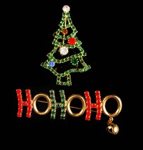 Vintage Christmas Tree brooch / ho ho ho bell brooch / Christmas gift for her /  - £67.94 GBP