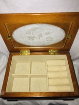 Vintage Wooden Jewelry Box Etched Glass Top Small Romantic Chic DIY Stencil Art - $30.00