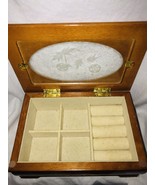 Vintage Wooden Jewelry Box Etched Glass Top Small Romantic Chic DIY Sten... - €25,84 EUR