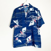 Vintage Sears Hawaiian Fashions Men’s Blue Button Top Shirt Shell Conch M - £39.04 GBP