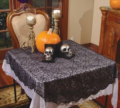 Gothic Black Lace Spider Web Table Cloth Cover Topper Halloween Decor-70in Round - £15.25 GBP