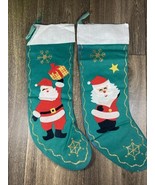 Vintage Handmade Felt Christmas Holiday Stockings Santa Claus Set of 2 - €48,80 EUR