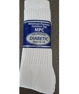 Three (3) Pair LRS ~ WHITE ~ Diabetic Crew Socks ~ Mens&#39; Size 12-16 ~ Lo... - $23.38