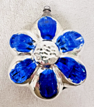 Vintage Japan Silver &amp; Cobalt Blue Flower Shaped Christmas Ornament 3.5"... - $8.42