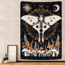 Moth Tapestry Trippy Mushroom Sun And Moon Tapestries Moon Phase Black Multi NEW - £14.22 GBP