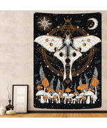 Moth Tapestry Trippy Mushroom Sun And Moon Tapestries Moon Phase Black M... - £14.11 GBP