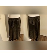 BCBGMAXAZRIA Women’s Brown Leather Flare Bottom Below Knee Skirt - £40.50 GBP