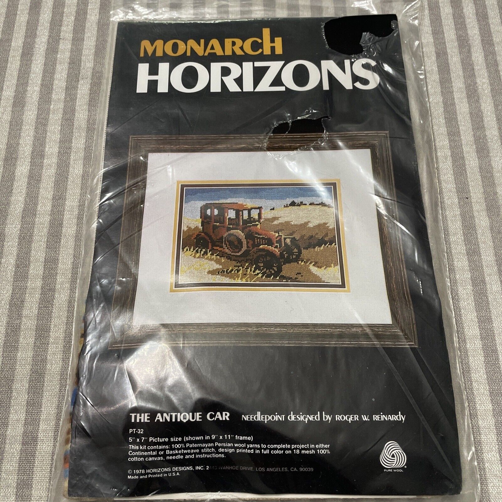 Vtg MONARCH HORIZONS The Antique Car Needlepoint Kit Persian Wool / NOS 1978 - $8.55