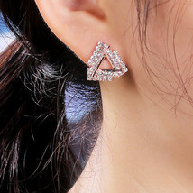 Earrings Copper Inlaid Elegant Crystal Hipster Ear Studs Triangle  Head - £8.01 GBP