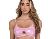 Metallic Iridescent Crop Top Keyhole Cut Out Scoop Neck Straps Baby Pink... - $31.49