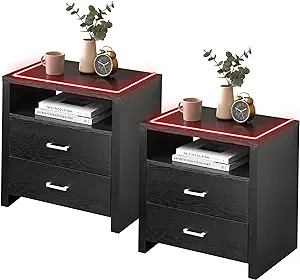 Nightstand Set Of 2 Led Nightstand With 2 Drawers, Modern Nightstand Wit... - $508.99