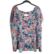 Torrid Blouse 0 Plus Size Womens Pullover Sheer Multicolor Floral Cap Sleeve - £13.92 GBP