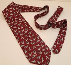 Jacques Estier Men&#39;s Neck Tie Red Gray Birds leaves 100% Italian Silk - $12.84