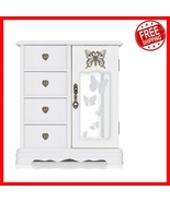 Vintage-Inspired White Jewelry Box with Mirror &amp; Necklace Storage - Hand... - $1,504.97 MXN