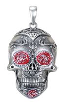 Day of the Dead Tattoo Skull Charm Pendant, Red and Silver Colored - €14,68 EUR