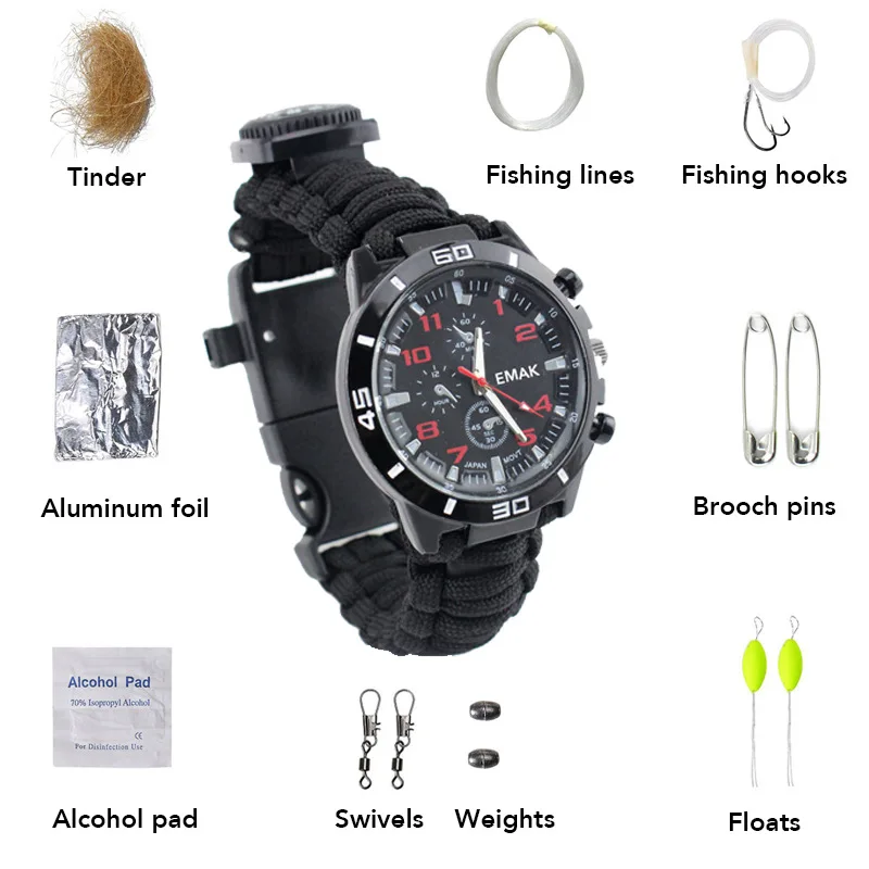 Tactical Wrist Compass Special For Military Outdoor Survival Watch Rescue Rope - £21.11 GBP
