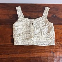 Topshop Tank Top Womens Size 4 Ivory Cropped Ruched Button Front Lace Trim - $14.55