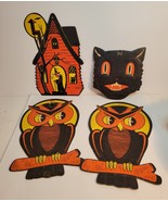 4 H.E. Luhrs Die Cut Cardboard Embossed Halloween Decorations VINTAGE - $136.29 CAD
