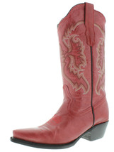 Women Mid Calf Western Cowboy Boots Red Stitched Leather Snip Size 5.5, ... - £85.45 GBP