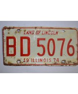 Illinois  1974  License Plates  Heavy metal PAIR  BD 5076 - $205.89 MXN