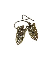 Celtic Knot Owl Earrings Drop Dangle Gold Tone Open Metal 1.5&quot; - £11.87 GBP