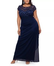 XSCAPE Plus Size 3D-Floral Gown Navy Blue Size 18W $219 - £94.77 GBP