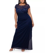 XSCAPE Plus Size 3D-Floral Gown Navy Blue Size 18W $219 - $120.62