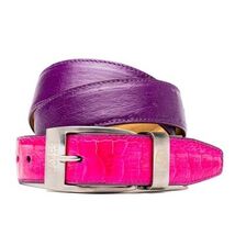Alessio Genuine Ostrich & Ostrich Leg Exotic BeltPink / Purple image 3