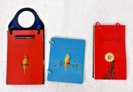 3 Vintage Celluloid Phone Adress Bridge Notebooks Yellow Birds Daisy 1929 - $29.21