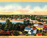 Birds Eye View St Ignace Michigan MI UNP Unused Linen Postcard L1 - $3.91