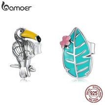 bamoer Silver Enamel Bird and Leaf Plant 925 Silver Earring Gift for Women Fine  - £16.02 GBP