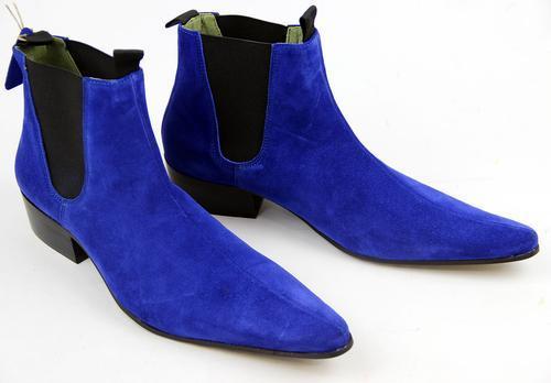 NEW Handmade men Blue color pointed toe suede ankle boot with cuban heel, Men bo