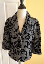 COLDWATER CREEK Ornate Gray/Black Flocked Boiled Wool 3/4 Sleeve Jacket ... - $29.30