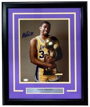 Magic Johnson Signed Framed 11x14 Los Angeles Lakers Trophy Photo JSA Hologram - £145.76 GBP