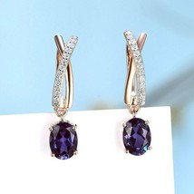 3.00 Ct Oval Simulated Blue Sapphire Drop/Dangle Earrings 14K Yellow Gold Plated - £93.62 GBP