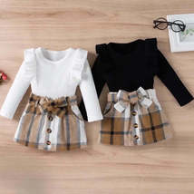 Toddler Girls Plaid Knit Skirt Set Ribbed Shirt Clothing Set Fall Winter Dress - £20.83 GBP