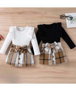 Toddler Girls Plaid Knit Skirt Set Ribbed Shirt Clothing Set Fall Winter Dress - £20.53 GBP