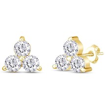 0.50CT Moissanite Three Stone Stud Earrings 14K Yellow Gold Plated Silver V-Day - $73.58