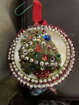 Vintage Christmas Ornament Push Pin Ball MCM Beaded Sequin Velvet Tree - £15.00 GBP