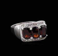 Deep Red Garnet &amp; White Sapphire Elegant 14k White Gold Ladies Ring - Gift Boxed - £175.14 GBP