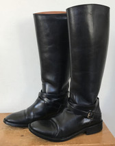 Yves St Laurent Cavaliere Black Leather Knee High Riding Buckle Boots 36... - $399.99
