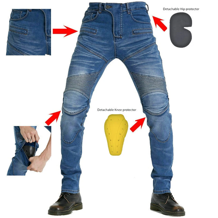 Motorcycle jeans blue black protective gear equipment outdoor safety riding - $66.77+